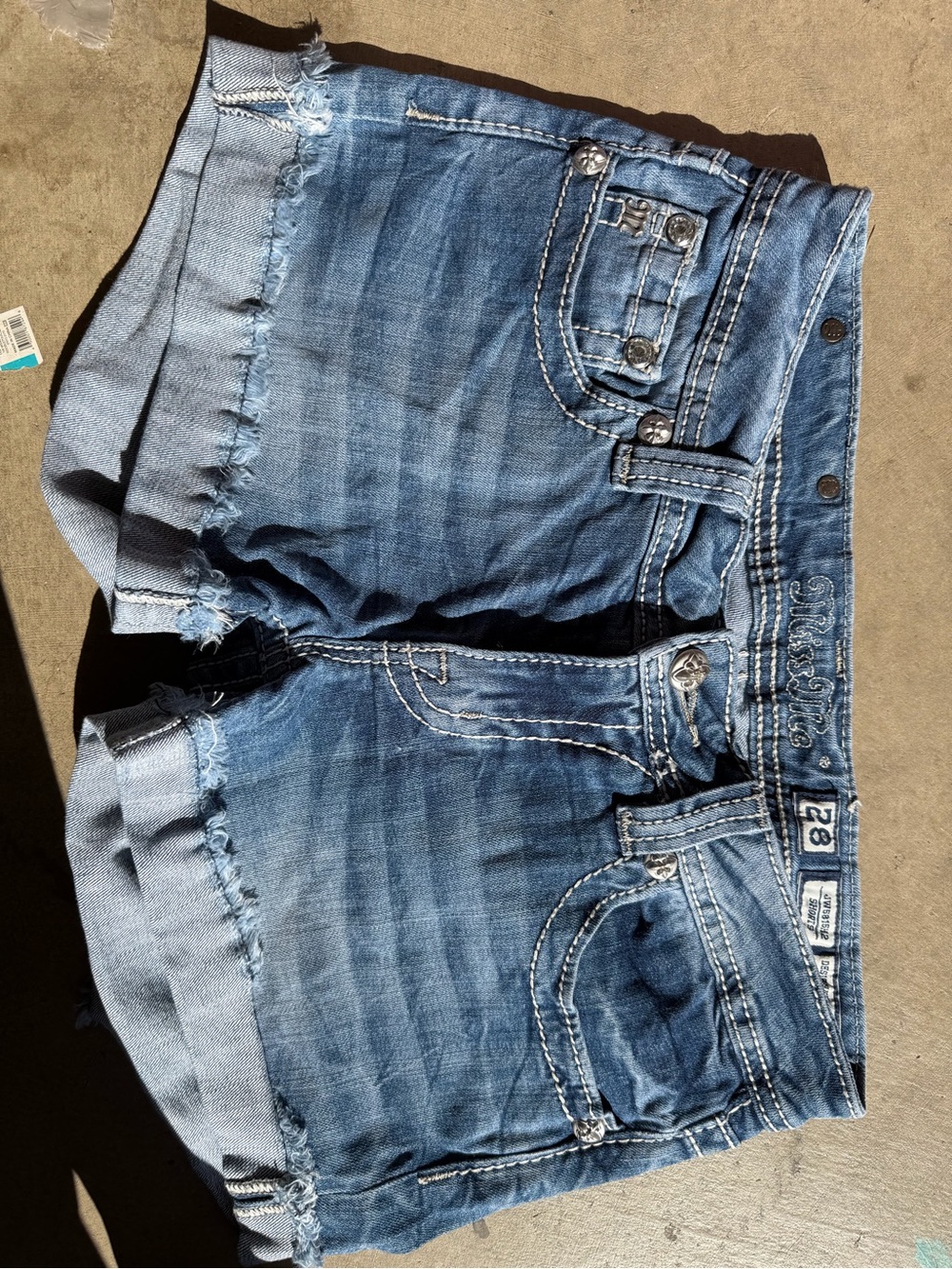Miss Me Jean Shorts size 28 Distressed Mid-Blue Denim Cutoff Shorts